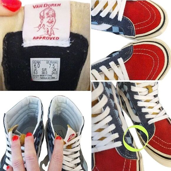 Vans Blue Red Sk8 Hi #38 Reissue 50th Anniversary Skate Sneakers W7.5 M6 - Picture 11 of 16